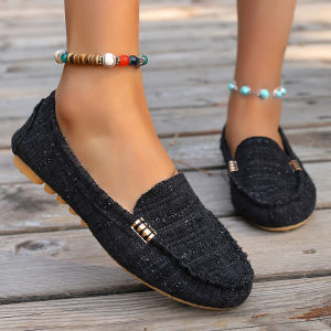 WomenS New Slip-On Loafers Casual Breathable Canvas Shoes Flat Driving Shoes