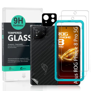 Ibywind For Asus ROG Phone 8 Pro 5G Screen Protector(Pack of 2)with 1pc Metal Lens Protector1pc Carbon Fiber Back FIlmEasy Install Kit