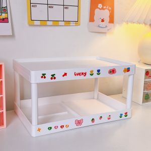 พร้อมส่ง🌈 ชั้นวางของ 2 ชั้น สีขาวมินิมอล ชั้นวางของบนโต๊ะ ชั้นวางเครื่องเขียน ชั้นวางเครื่องสำอางค์ สไตล์เกาหลี น่ารัก 16005