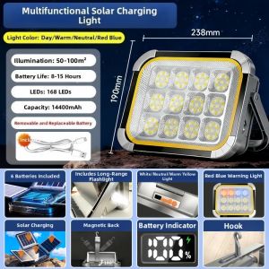 Solar Light With 4 Folding Panel Solar Floodlight Ultra Bright Outdoor Portable Camping Night Market Light