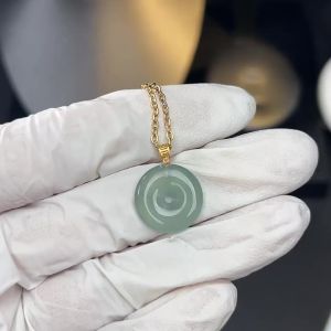 TIMESIWND Authentic A-type Jade Natural Light Blue Peace Buckle Pendant S925 Silver Women Necklace for Gift with Certificate