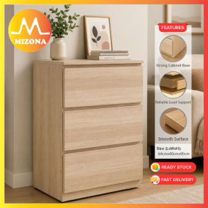 MIZONA 3 Drawer Household Storage Cabinet Wooden Living room Bedroom Organizer Almari Laci Kabinet Penyimpanan Rumah