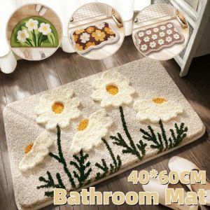 Comfort Floral Bath Mat 40*60cm Non-Slip Bathroom Rug Absorbent Linen Floor Mat for Entryway