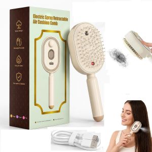 Lược massage đệm khí phun sương điện lược chải tóc đệm khí 3 trong 1 có thể sạc lại lược hơi nước tự làm sạch có thể thu gọn dùng cho tóc xơ rối và gỡ rối (màu be không kèm dầu dưỡng tóc và cốc đựng)
