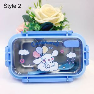 NEXASHOP 1Pcs 2 Grids Insulated Lunch Box Sanrio Kuromi 304 Stainless Steel Food Storage Box Durable Anime Cartoon Food Container for Children Student