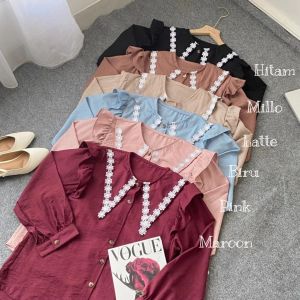 Blouse Wanita Lengan Panjang Kerah Renda Polo Linen Leora