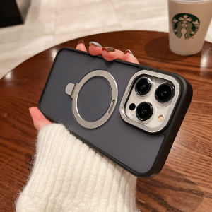CrashStar Stand MagSafe Matte Hard Anti-fall Phone Case For iPhone 15 14 Pro Max Plus 13 Pro Max 12 Pro Max Wireless Charging Phone Casing Frosted Translucent Skin-friendly Shockproof Phone Cover Shell Top Seller