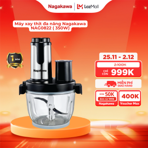 Máy xay thịt đa năng Nagakawa NAG0822 cối thủy tinh 2 lít lưỡi dao kép 6 chức năng công suất 400W bảo hành 12 tháng