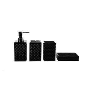 4 Piece Transparent Plastic Bathroom Set Diamonds Grids Textured Surfaces Hygienic Storage Solution for Wet Area