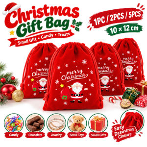 Christmas Gift Bag 10x12cm Red Velvet Drawstring Pouch Santa Christmas Gift Wrapping Bag for Candy Treats Small Gifts Party Favors & Kids