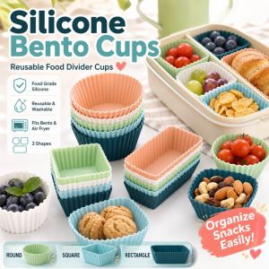 Vixplorn 12pcs Reusable Silicone Cupcake Baking Cups Lunch Box Dividers Pastry Cake Molds Muffin Liners Molds