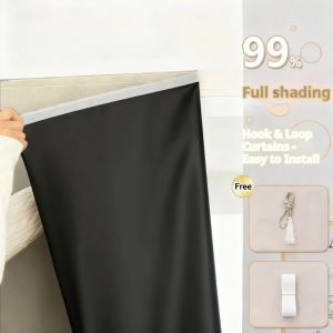 Magic Tape Blackout Curtain No Drill Easy Install Black Inner Layer Bedroom Full Light Block Curtain