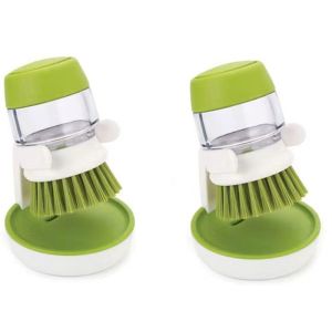 【Local Stock】Nylon Dish Brush with Soap Dispenser - Ergonomic Palm Scrubber for Kitchen Sink Pots Pans & Plates. Replacable Brush Head & Drip Stand Included
