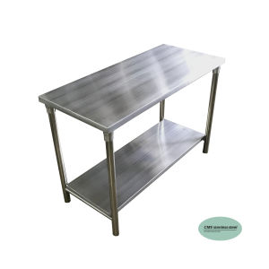CMS โต๊ะ โต๊ะทำงาน โต๊ะสแตนเลส เพิ่มชั้นวางของ พื้นโต๊ะ และชั้นเป็นสแตนเลส ความหนา 1 มม. ขนาด 50 * 110 ซม. สูง 75 ซม.