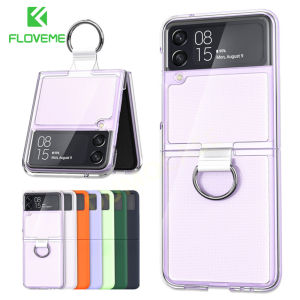 FLOVEME Matte With Ring Phone Case For Samsung Galaxy Z Flip 4 Z Flip 3 5G Clear Smooth PVC Hard PC Shockproof Back Cover For Galaxy Z Flip 4 Z Flip 3
