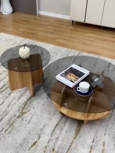 Nordic Glass Coffee Table Living Room Tempered Glass Round Coffee Table