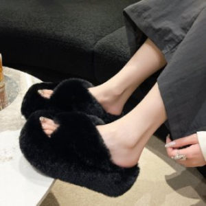 [Free Shipping] 7Cm Thick-Soled Slippers For Outdoor Wear New Autumn Fashion Wedge Heel Platform Slippers Sizes 34-42 Cotton Slippers