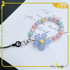 ONE-C1148 Gantungan Hp Bunga Manik Flower Beads Lanyard Pergelangan Tangan / Gantungan Warna Warni