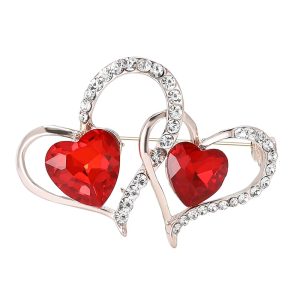 Elegant Double Heart Rhinestones Brooch for Women and Men Portable for Valentines Day Gifts and Special Occasions