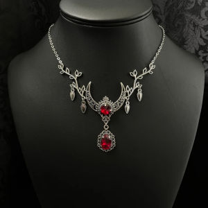 Dây chuyền Âu Mỹ xuyên biên giới dây chuyền Gothic trang sức độc đáo cành cây bạc giọt nước đỏ pha lê trang sức nữ thời thượng.