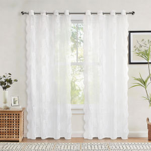 Wave Solid Color White Sheer Curtain for Living Room Bedroom Kitchen Door Window with Ring Korean Sheer Curtain Lace