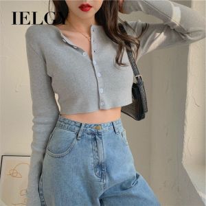 IELGY short V-neck sweater bottoming shirt top female exposed navel long-sleeved thin section Xuanya cardigan jacket Ielgy Top For Women Fleece Tops For Women - Lazada