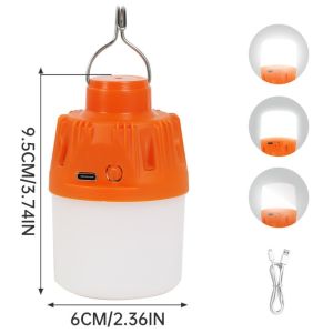 LUXURYLYN with Metal Hooks Camping LED Lights Type-C USB Street Lighting Rechargeable Emergency Lamp Outdoor