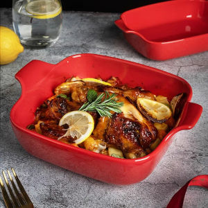 Microwavable Ceramic Baking Dish Lasagna Pan Deep Square Baking Cake Pan Ceramic Bakeware with Double Handle for Brownie Cake Lasagna Casserole Roasted Meat