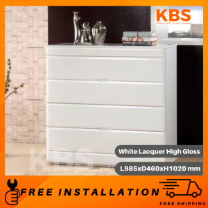 (FREE Installation+Shipping) KBS Grandville White / Black Lacquer Premium High Gloss Finish Chest of Drawer / Lock Drawers