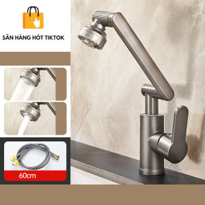 Vòi rửa mặt Lavabo nóng lạnh cổ xoay 1080 độ đa chiều củ đồng thân mạ Crom