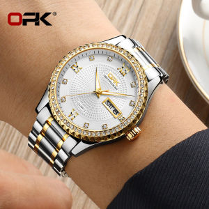 OPK Gold Watch For Men Original Waterproof Luxury Business Style gshock Stainless Steel Watch Dual Calendar Display-Gift For Boyfriend
