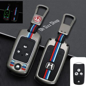 เคสโลหะกุญแจรถ Honda Civic FB Hard Case กุญแจพับข้าง ปุ่มเรืองแสง (Alloy Silicone Key Cover with Luminescence Silicone Push button Guard) Honda Key Sets Model Accord G8  Civic FB Jazz City 2012-2014 Folding Key พับข้าง 2 และ 3 ปุ่ม