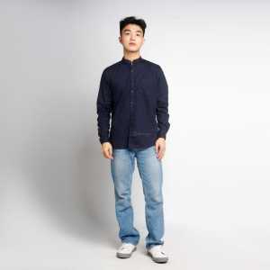 kemeja shanghai pria panjang kemeja shanghai slimfit kemeja polos pria navy blue