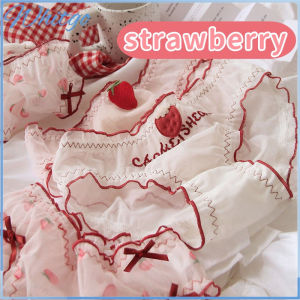 กางเกงในลูกไม้สตรอเบอร์รี่สำหรับเด็กผู้หญิงผ้าตาข่ายกางเกงระบายอากาศได้พิมพ์ลายดอกไม้