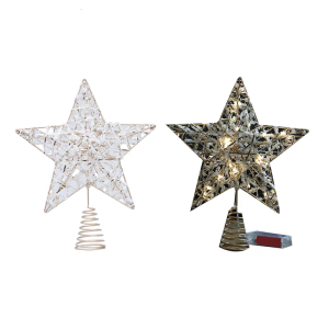 เครื่องประดับตกแต่งต้นคริสต์มาสด้วยเส้นด้ายแชมเปญรูปดาวพร้อมกรอบเหล็กแข็งสำหรับตกแต่งในบ้านกลางแจ้ง