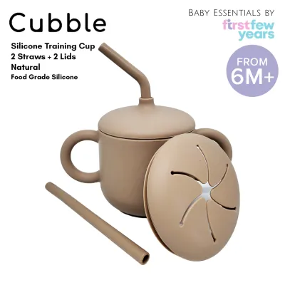 Cubble 2-in-1 No-Spill Silicone Training Cup Set 200ml (9 Colors) - Double-Handled Straw Cup and Snack Cup