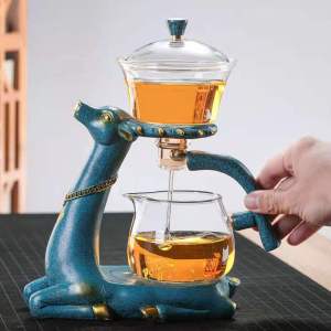 Glass Teapot Infuser Magnetic Drip Pot Maker Dripping w/ Base Reindeer Decor