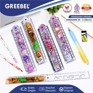 GREEBEL Penggaris Lipat Karakter Glitter 30cm / Ruler Foldable Glitter (30-3B) / Penggaris Lipat  Lucu Sekolah