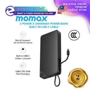 Momax 1-Power X Power Bank 20000mAh 74Wh With Built-in USB TYPE-C Cable (1C1A)