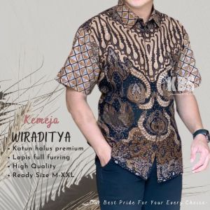 KEMEJA BATIK PRIA FULL FURING LENGAN PENDEK&PANJANG MOTIF WIRADITYA BAHAN KATUN CABUT SRAGENAN