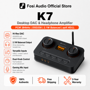Fosi Audio K7 DAC Headphone Amp Desktop USB C Digital to Analog Audio Converter for Workspace and Gaming PC PS5 Optical/Coaxial/Bluetooth aptX HD LL/Microphone Input