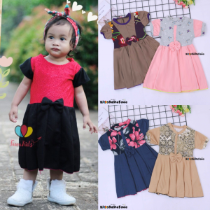 Dress Jasmine Bayi - 6 Tahun / Dres Balita Anak Perempuan Murah Baju Lengan Adem Pita Motif Polos