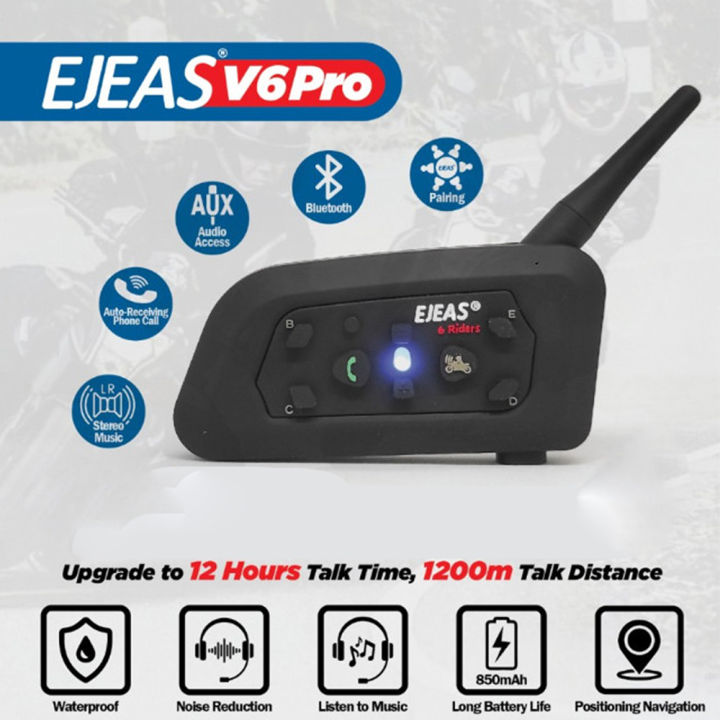 Original EJEAS V6 PRO Intercom Helm 6 Riders Bluetooth Headset