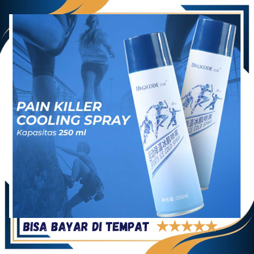 Semprotan Pereda Nyeri Pain Killer Cooling Spray 250 ml / Semprotan Obat Spray Cool Cooling Pendingin Pereda Penghilang Rasa Nyeri Otot Sendi Lutut Tumit Tulang Tangan Kram Keram Cedera Pemain Olahraga Sepak Bola Rasa Sakit Piggang Puggung Saraf Kejepit B