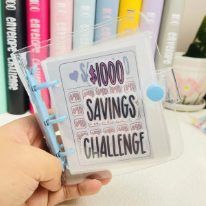 Mini Saving Challenge Binder Loose-leaf Notebook Binder Housing Budget Planner Cash Envelope Book  Money Savings Binder PVC Button Waterproof Closure Mini Budget PP Envelope Notebook Challenges Book