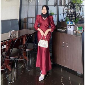 Elora Dress Polos Bridesmaid Satin Premium Gamis Wanita Terbaru