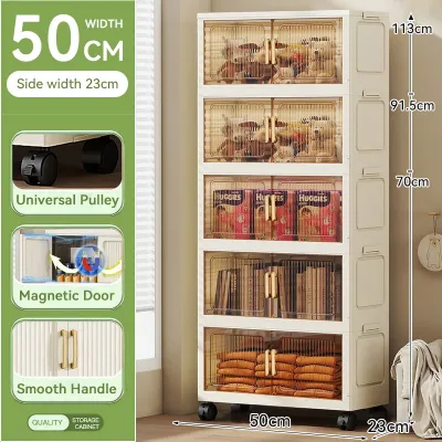 L50-80cm 2 Doors Multipurpose Foldable Stackable Storage Cabinet Box With Rollers