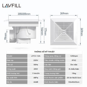Quạt thông gió âm trần rèm lưới LAVFILL LFCV-12A LFCV-16A LFCV-18A LFCV-25A LFCV-30A.