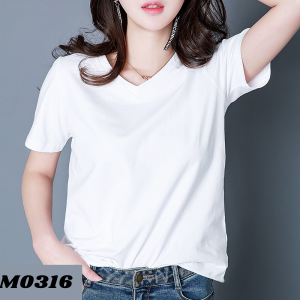 Áo thun trơn nữ Trung Niên cổ tim chất liệu cotton cao cấp co giản M0316 Thời Trang Thiều Hoa