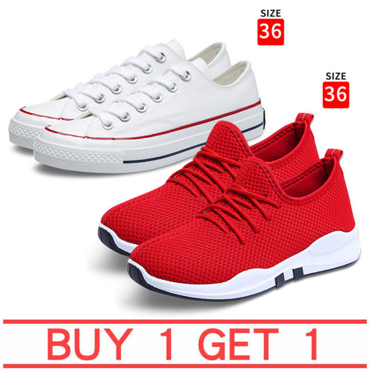 Buy 1 get 1 free same code Lowest price Ladies Korean thick soled casual all match sports shoes New low top shoes Youth solid color sports shoes Elastic elastic net socks Women s shoes Breathable runn...